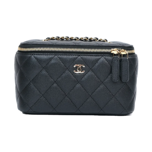 حقيبة مستطيلة فانيتي شانيل لون أسود بسلسلة كتف