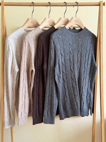 سويتر رجالي بأكمام لوروبيانا ياقة مستديرة لون بني...