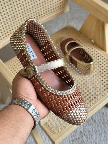 باليرينا الايا مفرغة فلات بحزام أنيق لون بني وبرون...