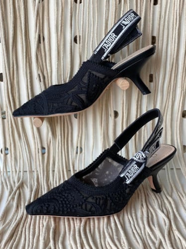 صندل كعب جادور دانتيل اسود حزام خلفي مريح