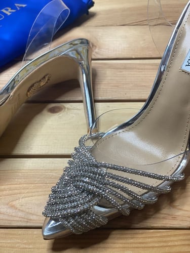 شوز اكوازورا كعب عالي فضي مرصع كريستال