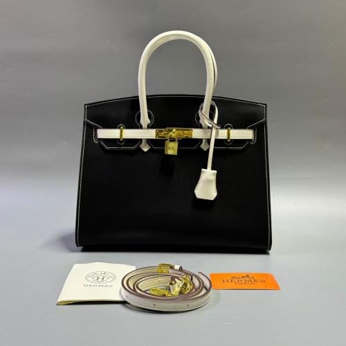 حقيبة بيركين ايرمز 30سم جلد بألوان متناغمة أسود وأ...