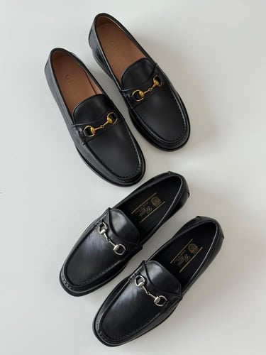 لوفرز جوتشي هورسبت رجالي لون اسود معدن فضي جلد ناع...