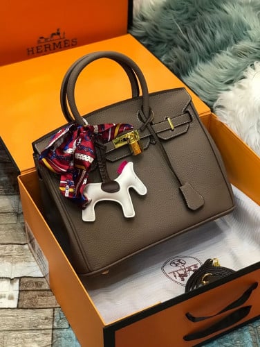 شنطة هيرميس بيركين جلدية لون بيج داكن مقبض مريح مع...