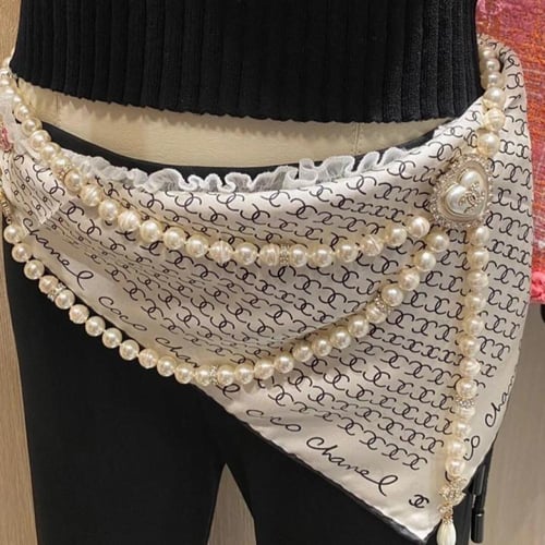 حزام خصر نسائي بشكل سلسلة من شانيل نمط لولو أبيض