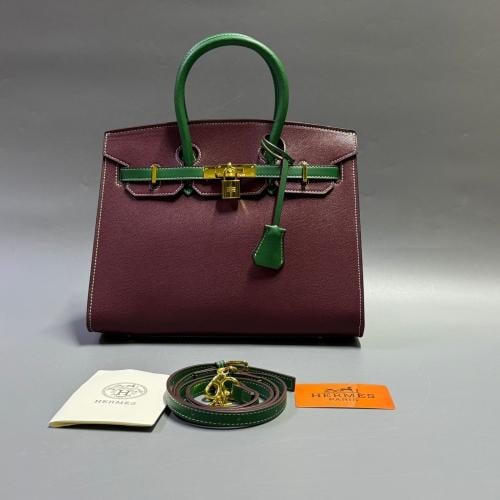 حقيبة ايرمز بيركين 30سم جلد بألوان عصرية برغندي وا...