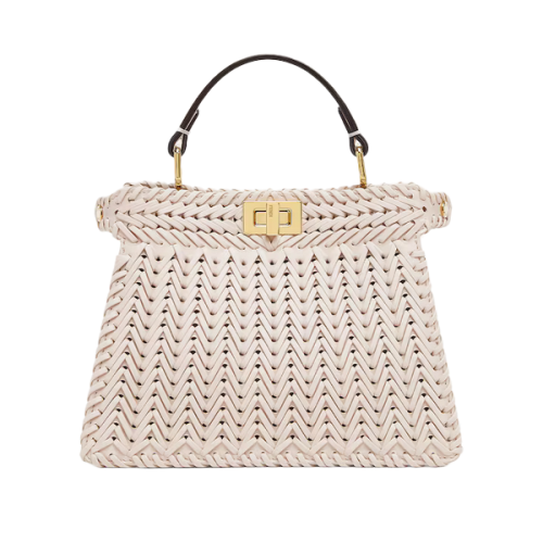 شنطة بيضاء فيندي بيكابو I see u جلد مجدول 21سم