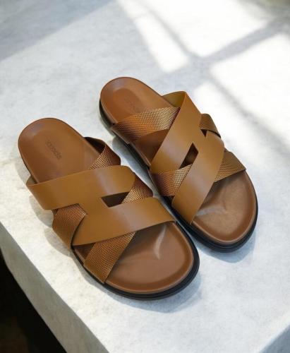 صندل مفتوح جالي ايرميز كازمير جلد متداخل لون عسلي