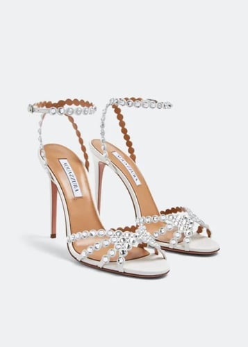 صندل كعب اكوازورا تيكيلا مرصع كريستال بلون ابيض