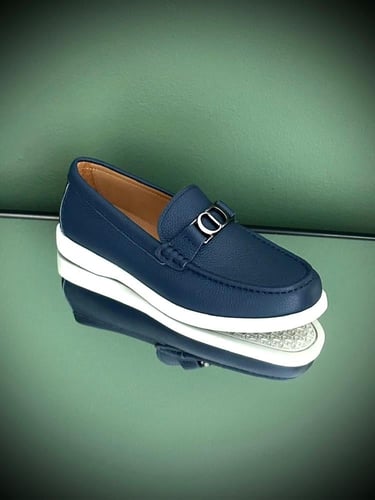 لوفرز ديور فلات رجالي جلد فاخر لون أزرق كحلي