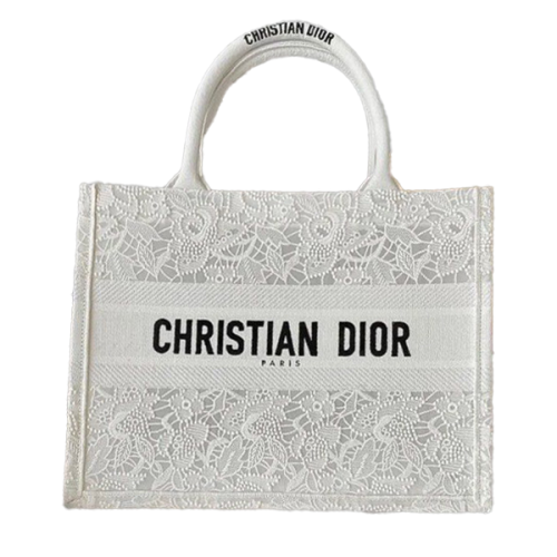 حقيبة توت باغ ديور بحجمين لون ابيض نقشة زهور