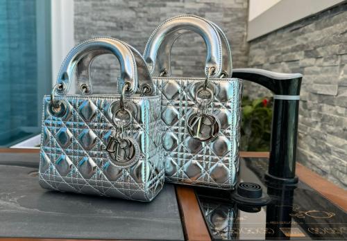 حقيبة ديور ميني ياق Lady Dior قياسين لون سيلفر