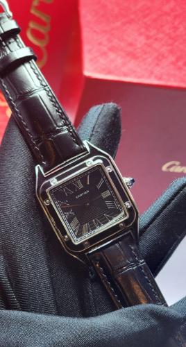 ساعة جلد للجنسين كارتييه دو مون بلون اسود