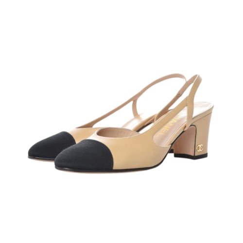 صندل كعب شانيل بيج مقدمة سوداء حزام خلفي