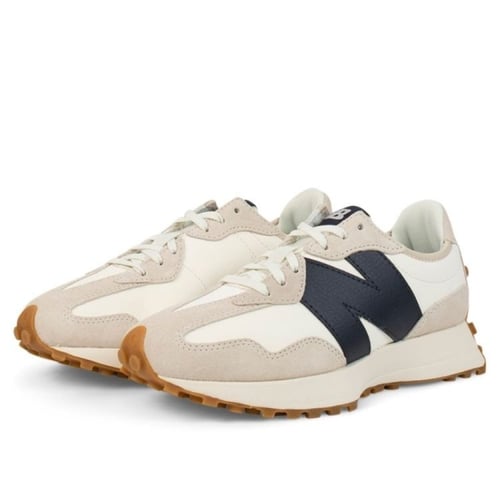 حذاء نيو بالانس 327 أبيض بيج شعار N كحلي كبير