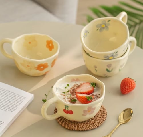 كوب سيراميك مع رسومات بنمط الورد - رسومات مختلفة |...