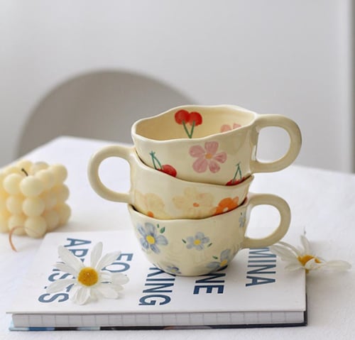 كوب سيراميك مع رسومات بنمط الورد - رسومات مختلفة |...