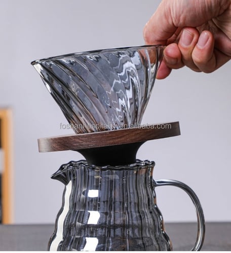 طقم قمع مع سيرفر زجاجي اسود مخطط V60 Dripper | V60