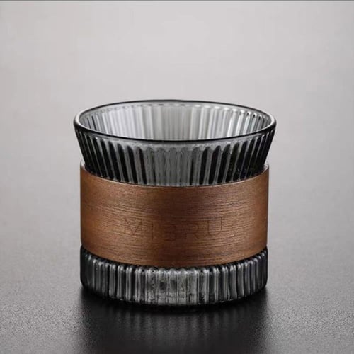 كوب زجاج بممسك خشبي - 6 الوان | Glass Cup Wooden R...