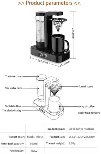 صانعة قهوة مع ساعة مدمجة - 500 مل | Drip Clock Cof...