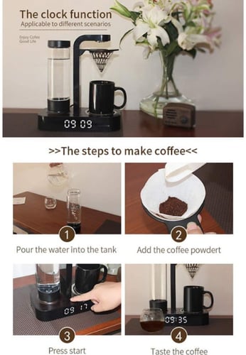 صانعة قهوة مع ساعة مدمجة - 500 مل | Drip Clock Cof...