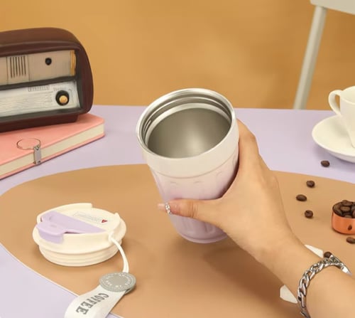 كوب ستيل مطلي بالسيراميك حافظ للحرارة - الوان مختل...