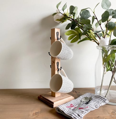 حامل اكواب ريفي - خشبي | Rustic Wooden Mug Holder