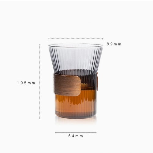 كوب زجاج بممسك خشبي - 6 الوان | Glass Cup Wooden R...