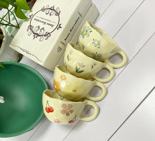 كوب سيراميك مع رسومات بنمط الورد - رسومات مختلفة |...