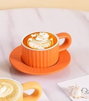 كوب سيراميك مخطط مع صحن - 200 مل | CERAMIC CUP