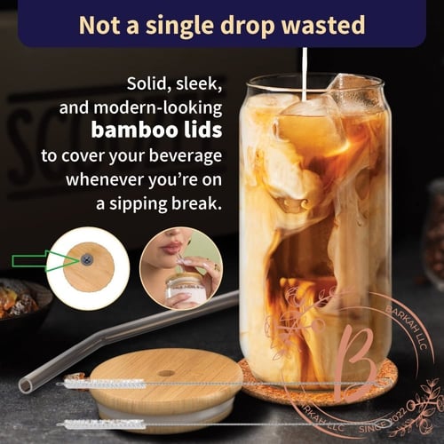 كوب زجاج مع غطاء خشبي و مزاز | Cup Glass