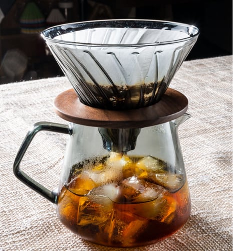 طقم زجاجي مع حامل خشبي | V60 Dripper 02