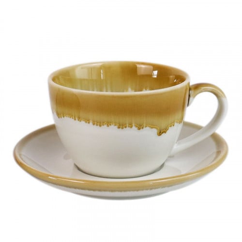 كوب سيراميك اصفر مع صحن مموج 210 مل | CERAMIC YELL...