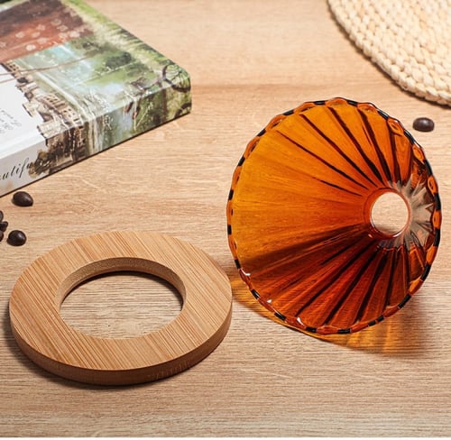 قمع تقطير V60 زجاج مموج بلمسة خشبية | V60 Dripper