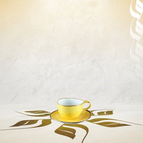 كوب سيراميك اصفر فاخر مع صحن منقط | CERAMIC YELLOW