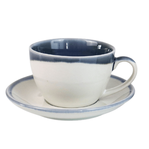 كوب سيراميك ازرق مع صحن مموج 210 مل | CERAMIC BLUE