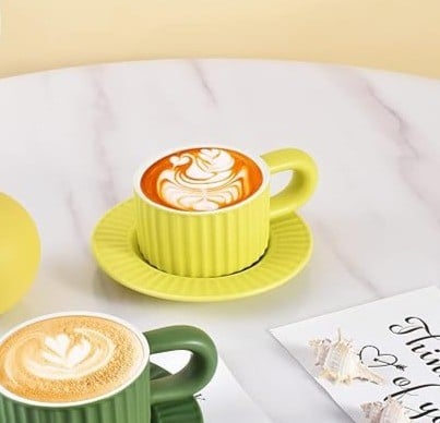 كوب سيراميك مخطط مع صحن - 200 مل | CERAMIC CUP