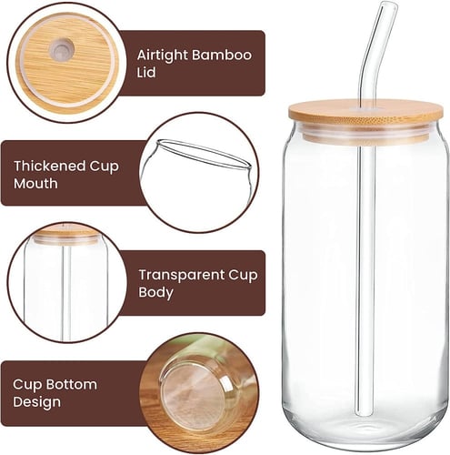 كوب زجاج مع غطاء خشبي و مزاز | Cup Glass