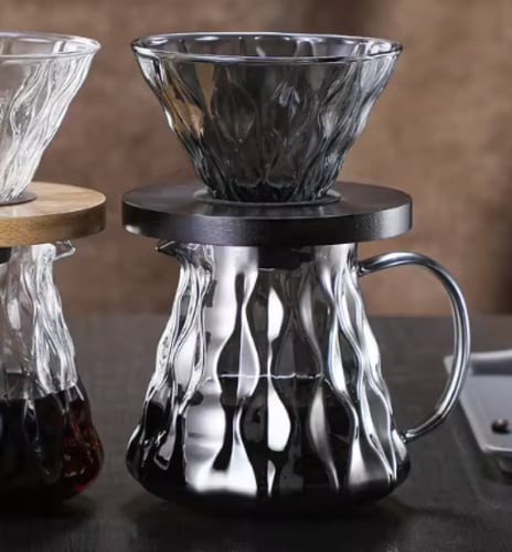 طقم زجاجي مع حامل خشبي | V60 Dripper 02