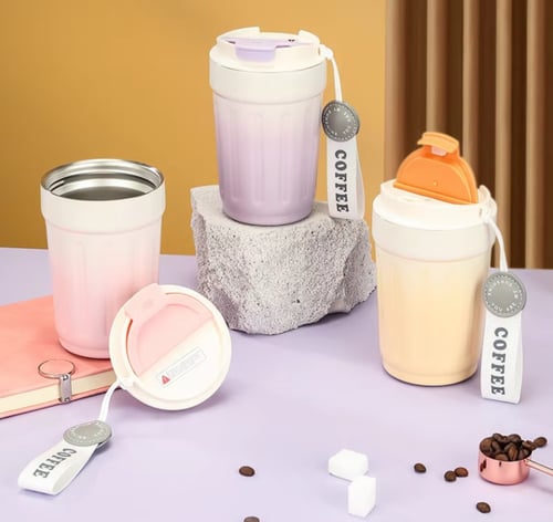 كوب ستيل مطلي بالسيراميك حافظ للحرارة - الوان مختل...