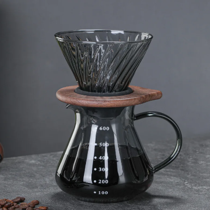 طقم زجاجي مع حامل خشبي | V60 Dripper 02