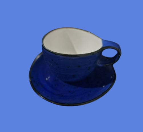 كوب سيراميك ازرق فاخر مع صحن منقط | CERAMIC BLUE