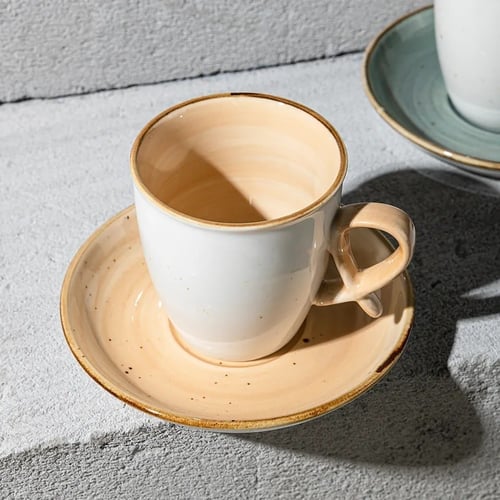 كوب قهوة مع صحن | عروة دائرية