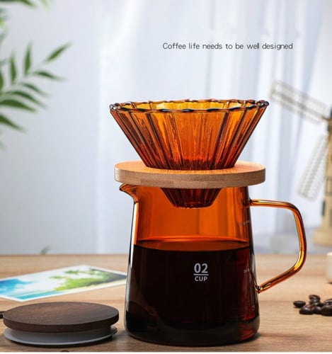 قمع تقطير V60 زجاج مموج بلمسة خشبية | V60 Dripper