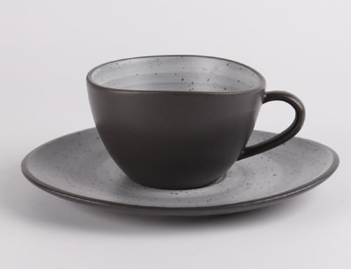 كوب مموج مع صحن بني داخل رمادي 210 مل | Ceramic Gr...