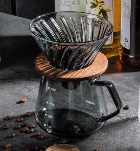 طقم زجاجي مع حامل خشبي | V60 Dripper 02