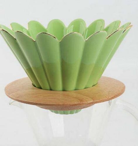 قمع وردة تقطير V60 سيراميك مع حامل خشبي - | V60 Dr...