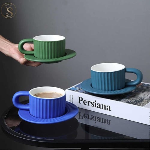 كوب سيراميك مخطط مع صحن - 200 مل | CERAMIC CUP