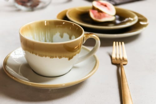 كوب سيراميك اصفر مع صحن مموج 210 مل | CERAMIC YELL...