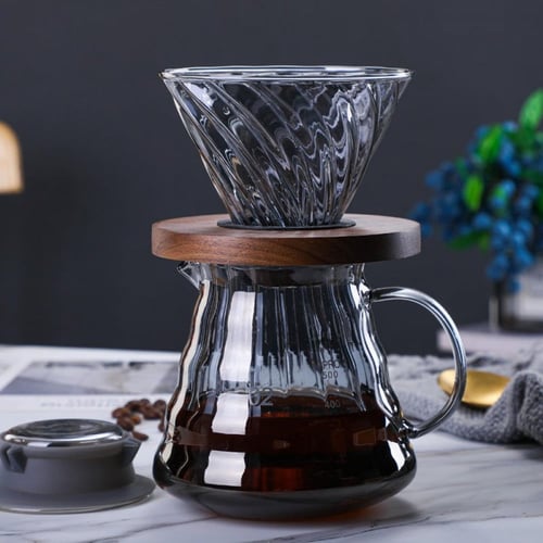 طقم قمع مع سيرفر زجاجي اسود مخطط V60 Dripper | V60